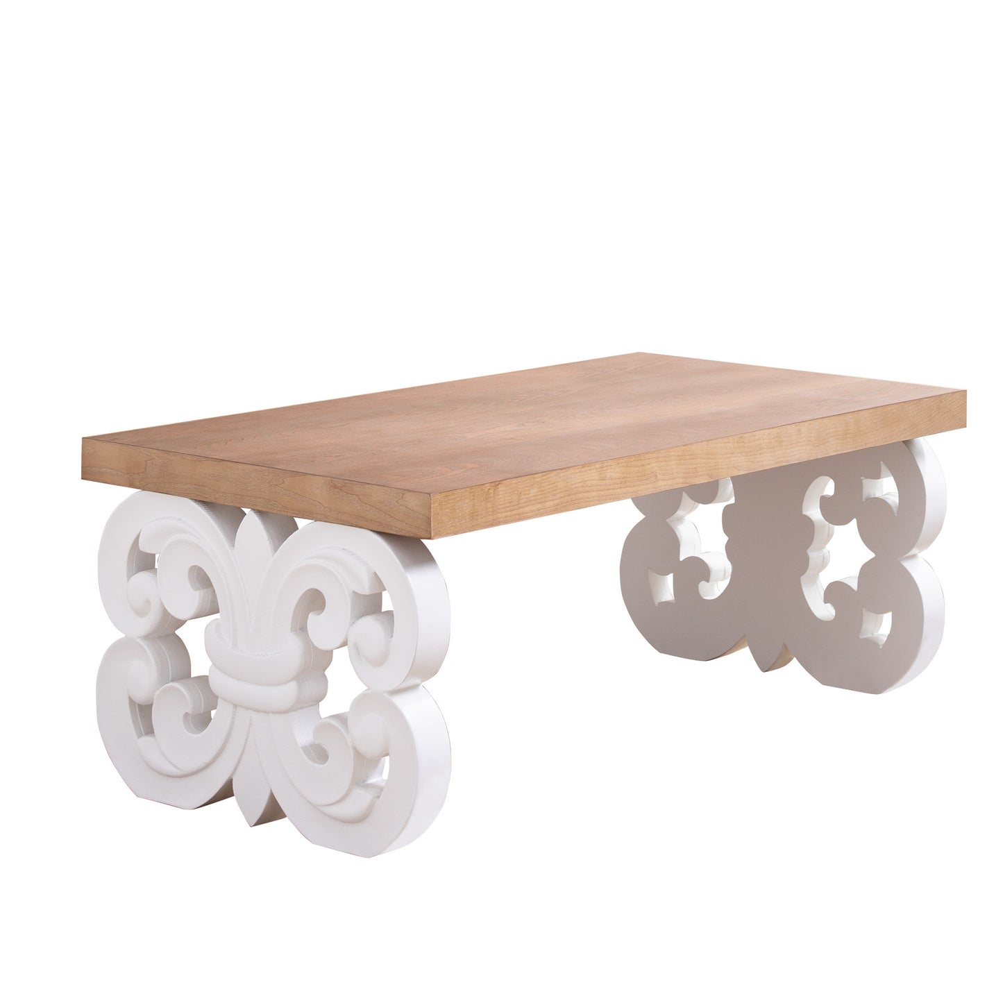 Ornate Wood Coffee Table – 47" Rectangular Farmhouse Style Table with White Carved Base and Natural Wood Top – Living Room Accent Table – Elegant Centerpiece for Modern or Traditional Decor image 4