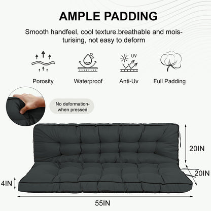 3 Seater Outdoor Porch Swing Cushion with Backrest, 4 Inch Extra Thick Waterproof Swing Replacement Cushion, 2-3 Seat Thicken Patio Bench Cushion for Garden Backyard Outdoor Furniture (dull grey) image 2