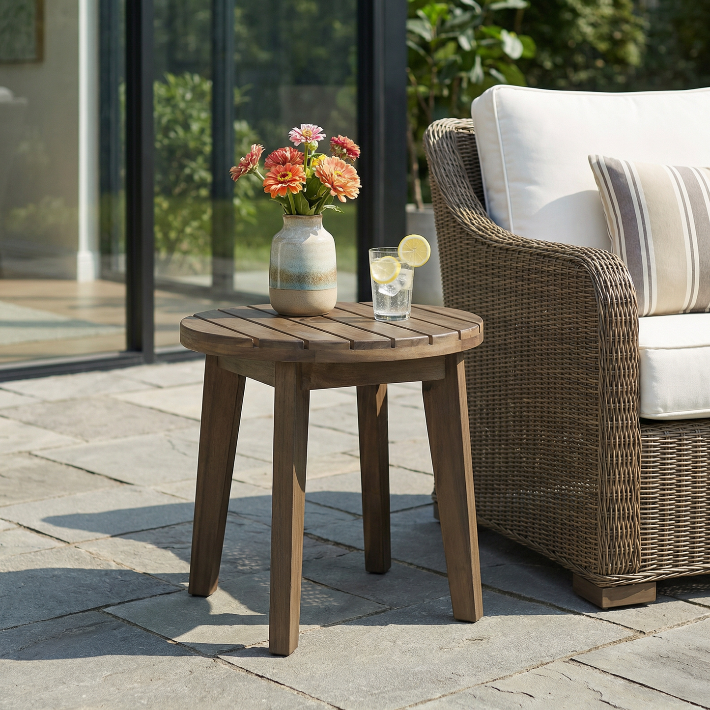 Outdoor 16" Acacia Wood Side Table, Gray Finish image 1