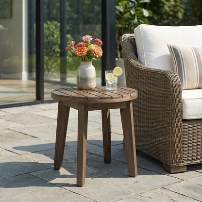 Outdoor 16" Acacia Wood Side Table, Gray Finish image 1