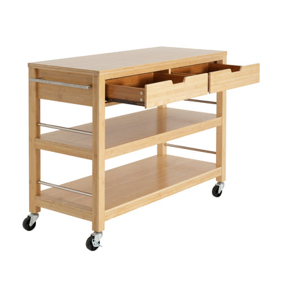 Indoor Multifunctional Natural Bamboo Bar Cart with Locking Wheels, Drawers, and Open Shelves - Ideal for Kitchen, Dining, and Entertaining image 8