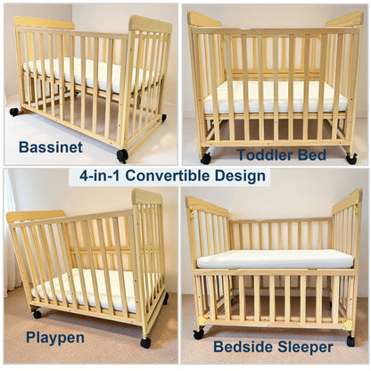 Baby Bassinets Bedside Sleeper - Portable Pine Wood Bedside Bassinet,3 Heights Small Mini Crib with Mattress 1.97 - 2.2in,Space-Saving Design Baby Crib for Newborns 0-36 Months image 8