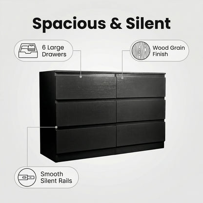 6 Drawer Black Dresser, Modern Bedroom Dresser with Spacious Countertop, Wood Storage Cabinet with Concealed Handles & 6 Deep Drawers for Bedroom, Living Room, Entryway, 15.7" D x 47.2" W x 30.9" H image 9