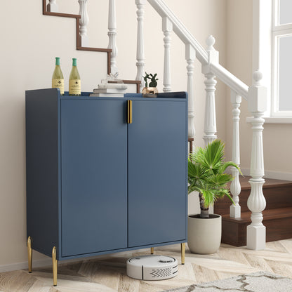 2 doors home wine bar cabinet with wine rack & adjustable storage shelf, modern sideboard with soft-closing hinge, dinning room buffet cabinet, Liquor Cabinet kitchen, living room coffee cart Blue image 3