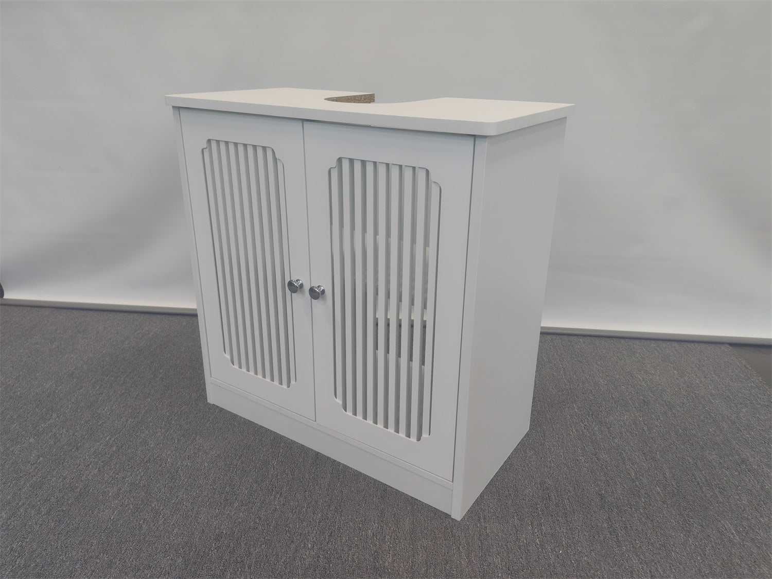 Washbasin cabinet without basin, louvered double-door floor-standing bathroom vanity and storage unit, white bathroom floor-standing storage cabinet. image 3