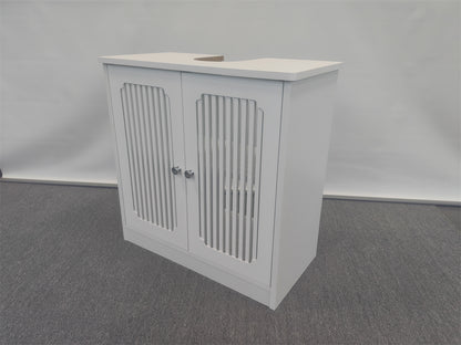 Washbasin cabinet without basin, louvered double-door floor-standing bathroom vanity and storage unit, white bathroom floor-standing storage cabinet. image 3