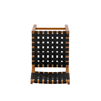 30.5 Inch Seat Height Outdoor Acacia Solid Wood Patio Furniture Set, Black Pe Woven Rope, Breathable and Comfortable,Indoor & Outdoor Use,Teak Finish+Black Rope(set of 5) image 9