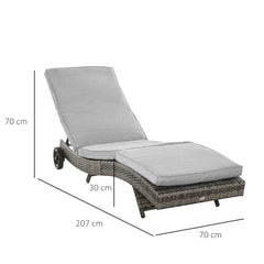 Outsunny Chaise Lounge Pool Chair, Outdoor PE Rattan Cushioned Patio Sun Lounger w/ 5-Level Adjustable Backrest & Wheels for Easy Movement, Wicker, Mixed Gray