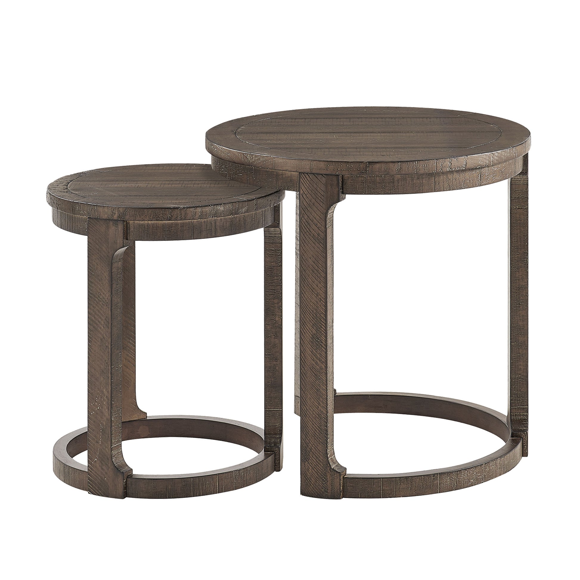 24 inch 2PCS Curved Traditional Round Circle Wooden Coffee Table Set,Mid Century Rustic Style Side Table,End Table for living Room,Office,Apartmen,Drak Brown image 2