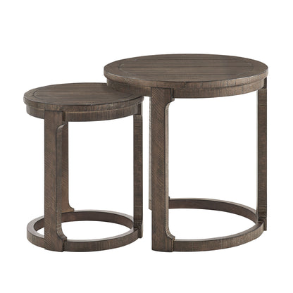 24 inch 2PCS Curved Traditional Round Circle Wooden Coffee Table Set,Mid Century Rustic Style Side Table,End Table for living Room,Office,Apartmen,Drak Brown image 2