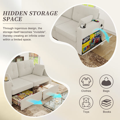 Sofas for Living Room, Couch Set,3 Seats Sofa, USB Charging,Wood Frame,Easy to Install,with Storage, Charging Station,Cup Holder,Modern Sectional Sofas for Living Room, Apartment,Chenille Fabric image 4