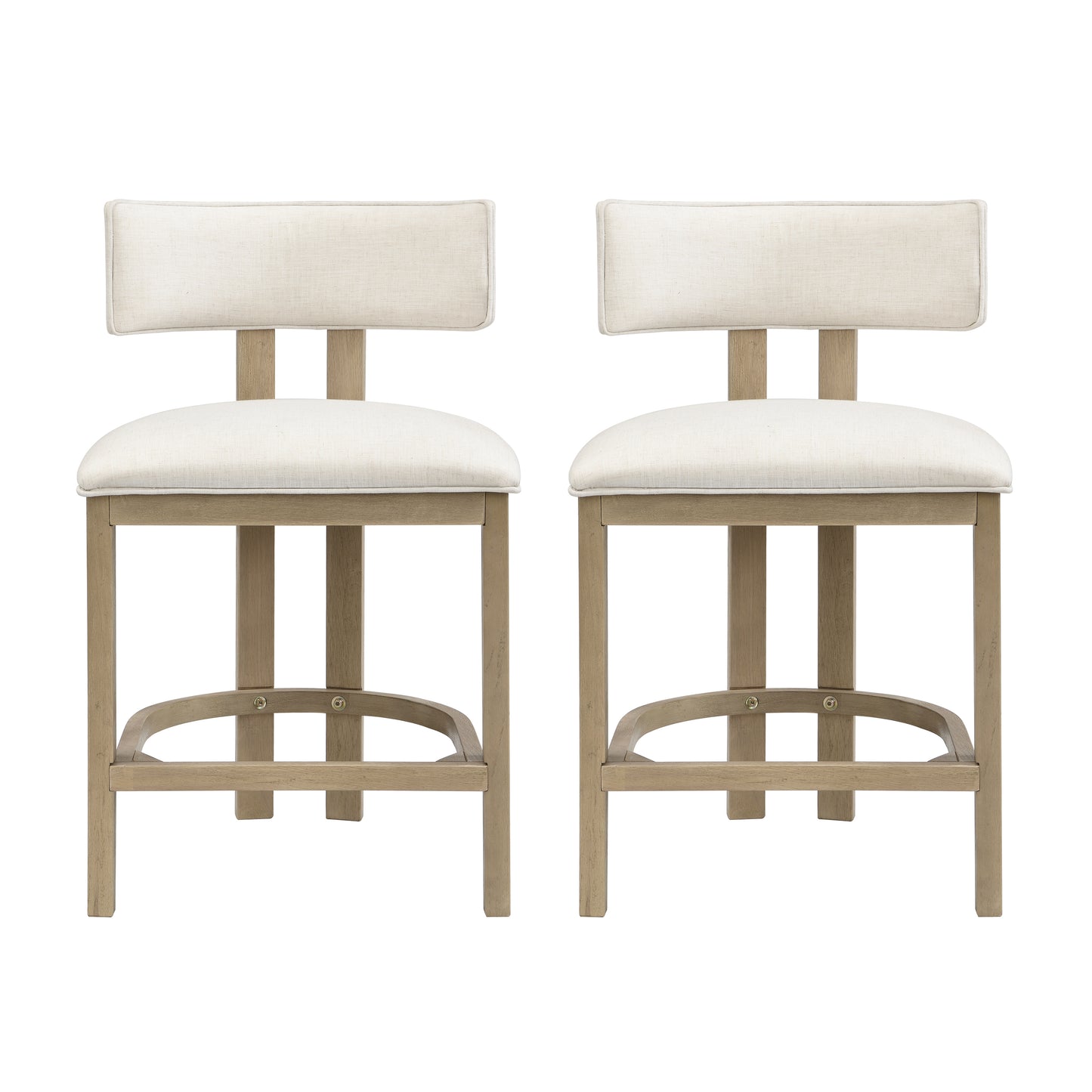 26" Counter Height Bar Stool, Upholstered Counter Stools (Set of 2)-Light Ash+beige image 1