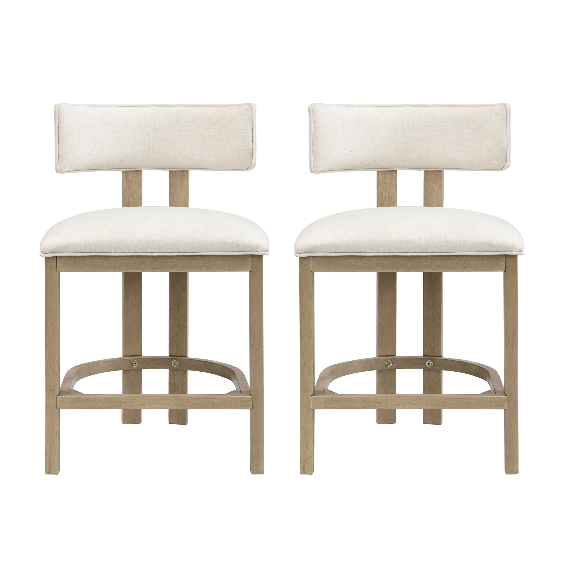 26" Counter Height Bar Stool, Upholstered Counter Stools (Set of 2)-Light Ash+beige image 1