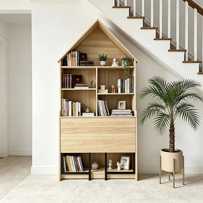 Folding Craft Desk with Storage Shelves, Convertible Hideaway Desk to Bookshelf, Foldable Desk with Storage, Disappearing Desk for Small Spaces, Multifunctional Converted Craft Table, Vanity Desk image 4