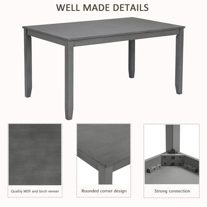 6 Piece Kitchen Dining Set, Rectangular Wooden Dining Table with 4 Upholstered Chairs and a Bench, Dining Table Set for 6 People, Living Room and Kitchen, Grey image 6
