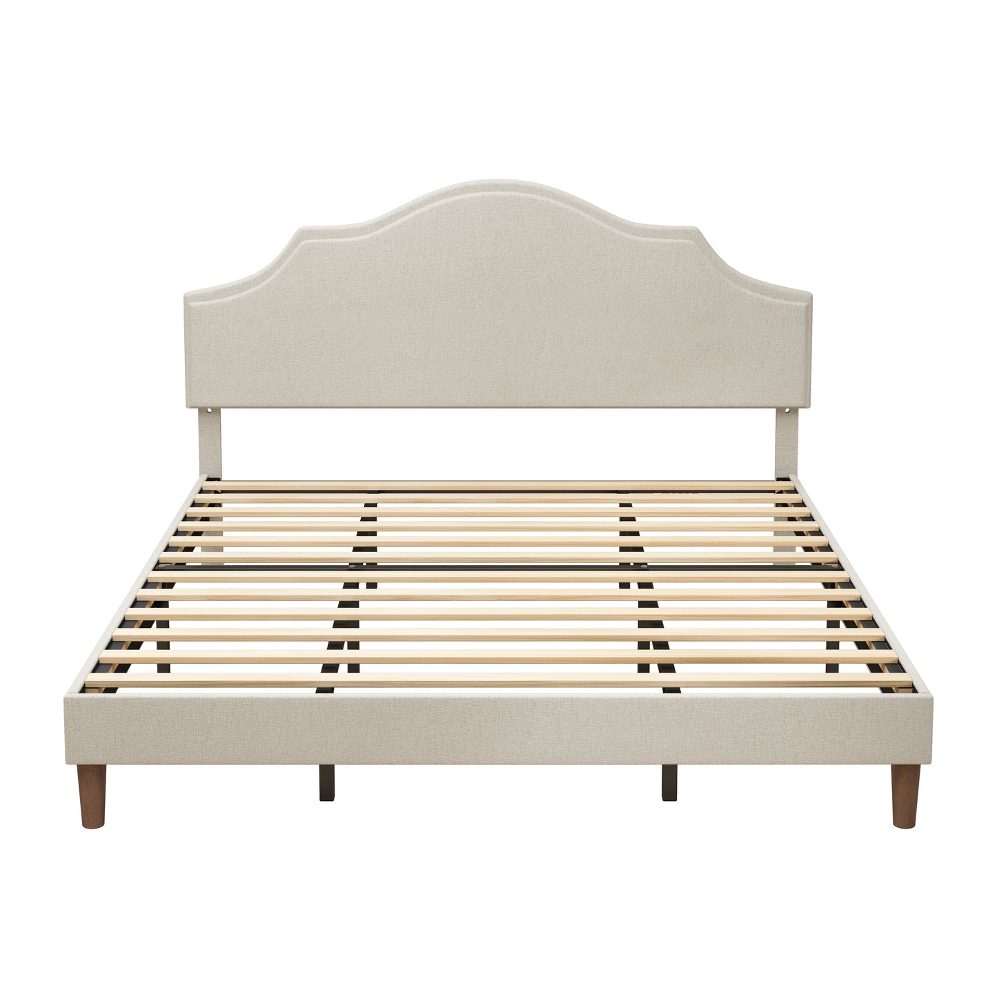 King Size Bed Frame Upholstered Platform Bed with Adjustable Headboard,Linen Fabric Padded,Modern Simple Style Platform Bed No Box Spring Needed, Easy Assembly, Beige image 6