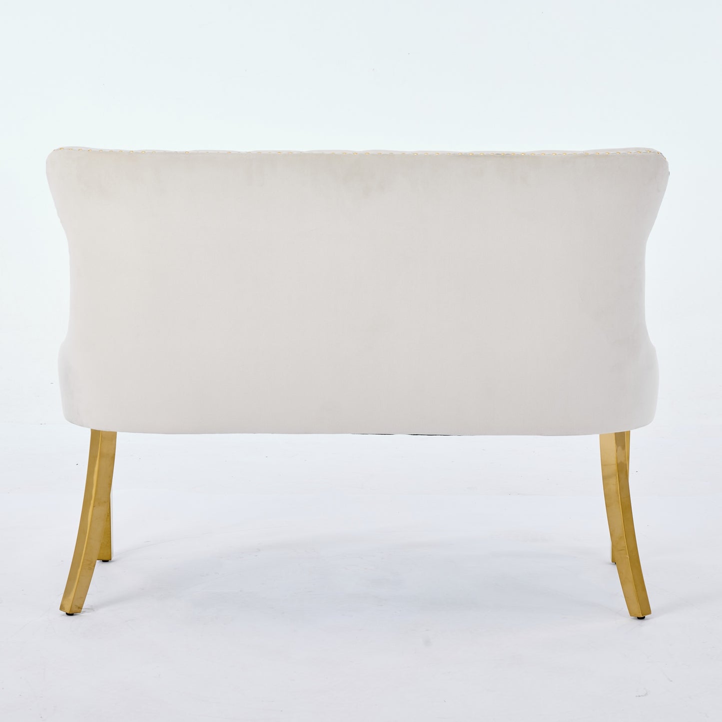 Velvet Double Dining Loveseat Bench, Kitchen & Dining Seating, 2-Seat Tufted Bench w/Handmade Buttons, Wing Back, Gold-Plated Steel Legs, Mid Century Modern,Single Pack,Beige,SW1602BG image 7