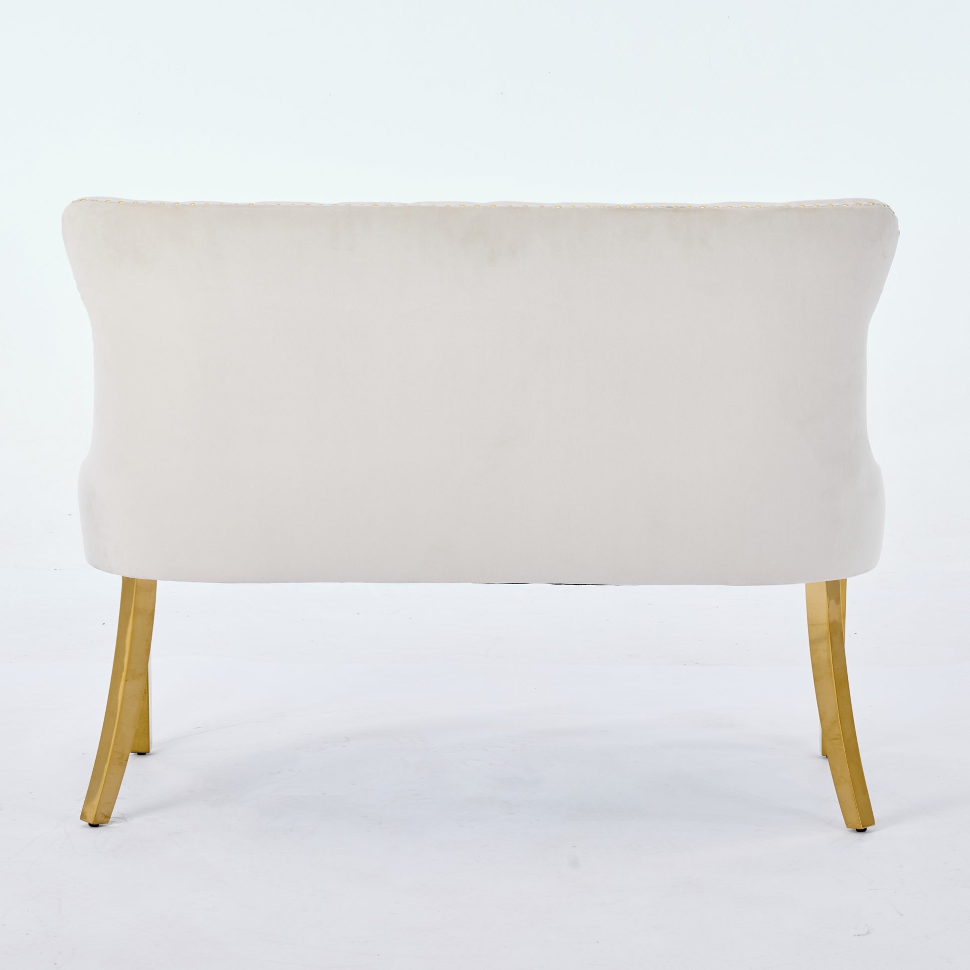 Velvet Double Dining Loveseat Bench, Kitchen & Dining Seating, 2-Seat Tufted Bench w/Handmade Buttons, Wing Back, Gold-Plated Steel Legs, Mid Century Modern,Single Pack,Beige,SW1602BG image 7