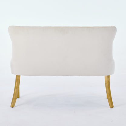 Velvet Double Dining Loveseat Bench, Kitchen & Dining Seating, 2-Seat Tufted Bench w/Handmade Buttons, Wing Back, Gold-Plated Steel Legs, Mid Century Modern,Single Pack,Beige,SW1602BG image 7