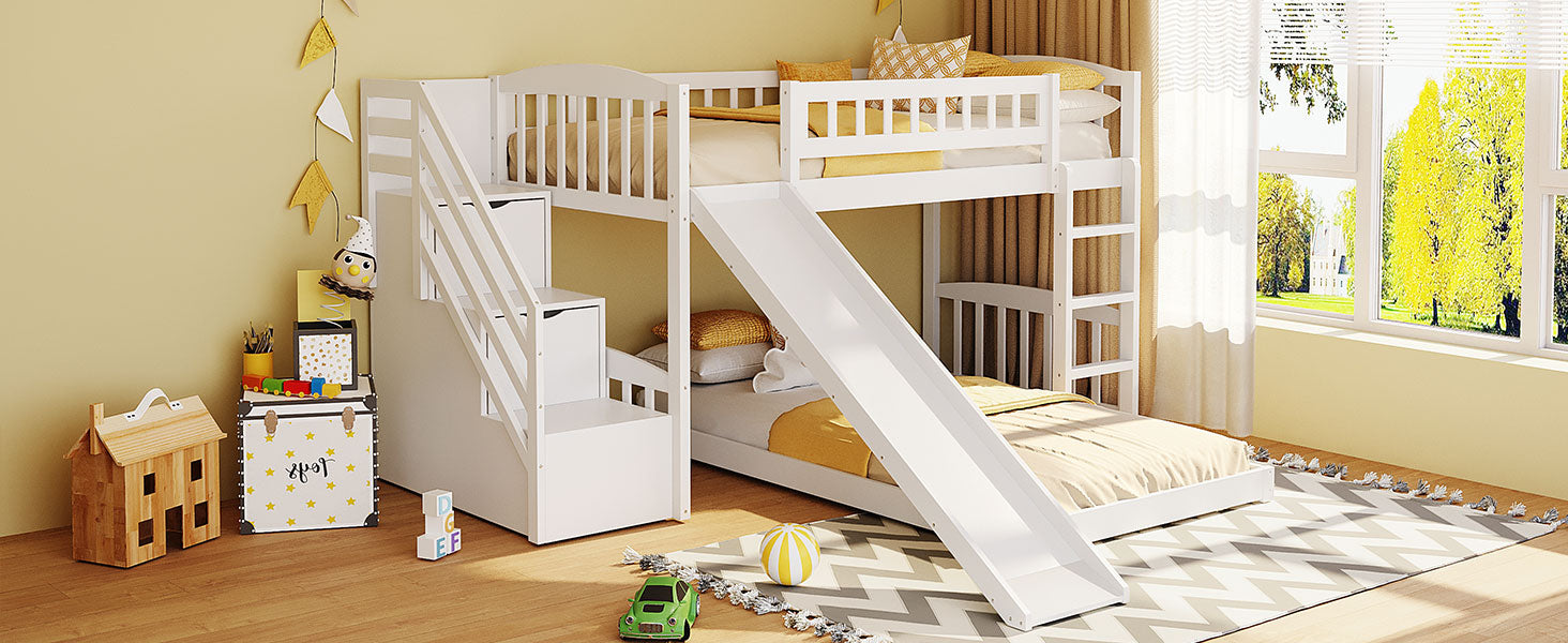 Stairway Twin over Twin Bunk Bed with Two Drawers and Slide, White(OLD SKU:LT100156AAK-1) image 5