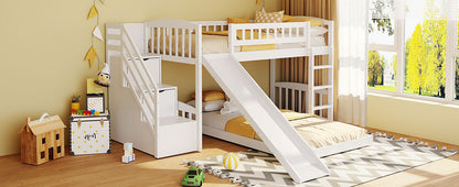 Stairway Twin over Twin Bunk Bed with Two Drawers and Slide, White(OLD SKU:LT100156AAK-1) image 5