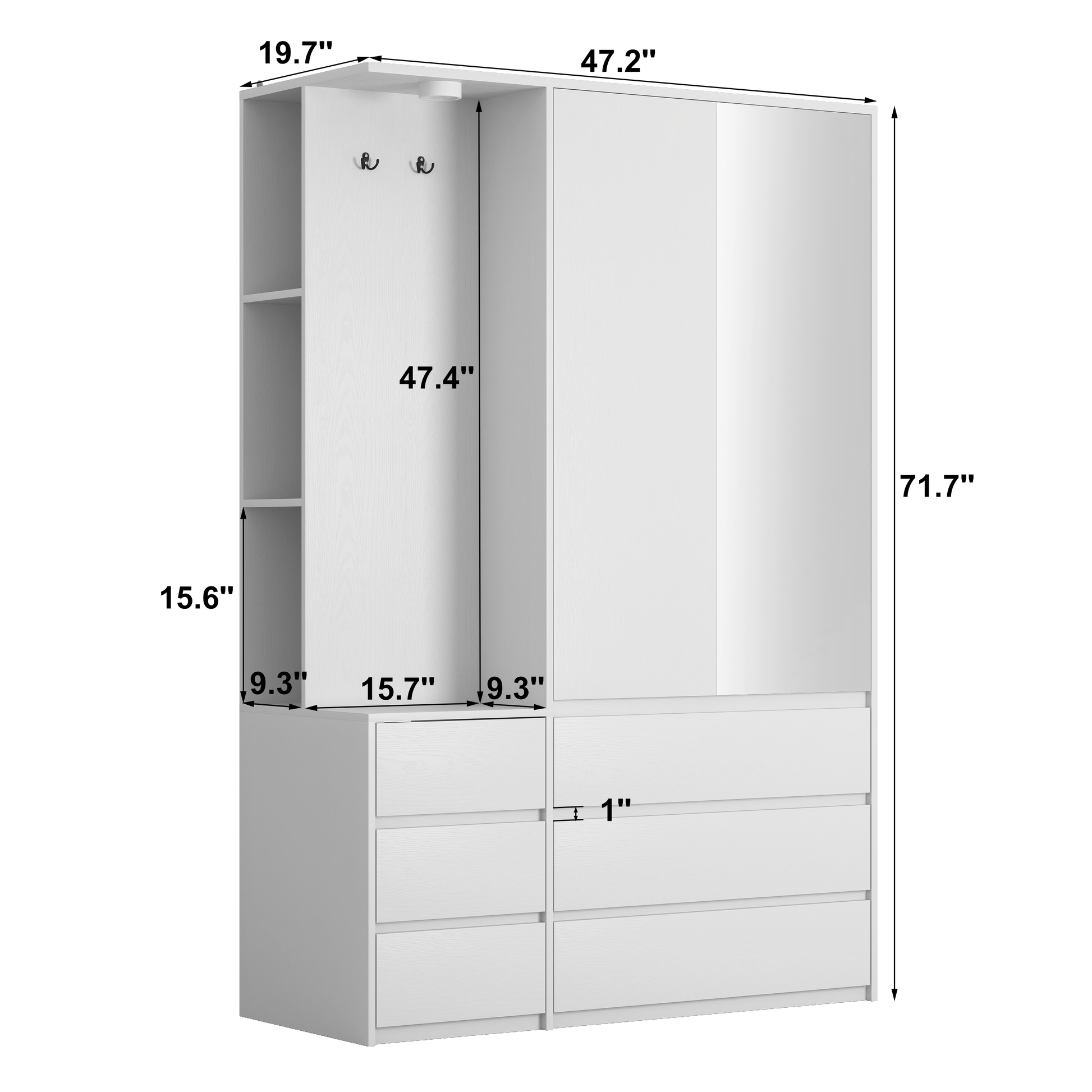 Wardrobe Closet 71.7" H, Bedroom Wooden Wardrobe with 2 Doors 6 Drawers, Modern Clothing Storage Cabinet Combination with Storage Shelves and Hanging Rail, White image 3