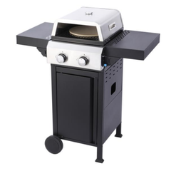 2-Burner Propane Gas BBQ Grill, Pizza Box, 24600BTU Output With Wire Enamel Cooking Grids For Outdoor Barbecue, Foldable Side Table, Hanging Basket, Stainless Steel