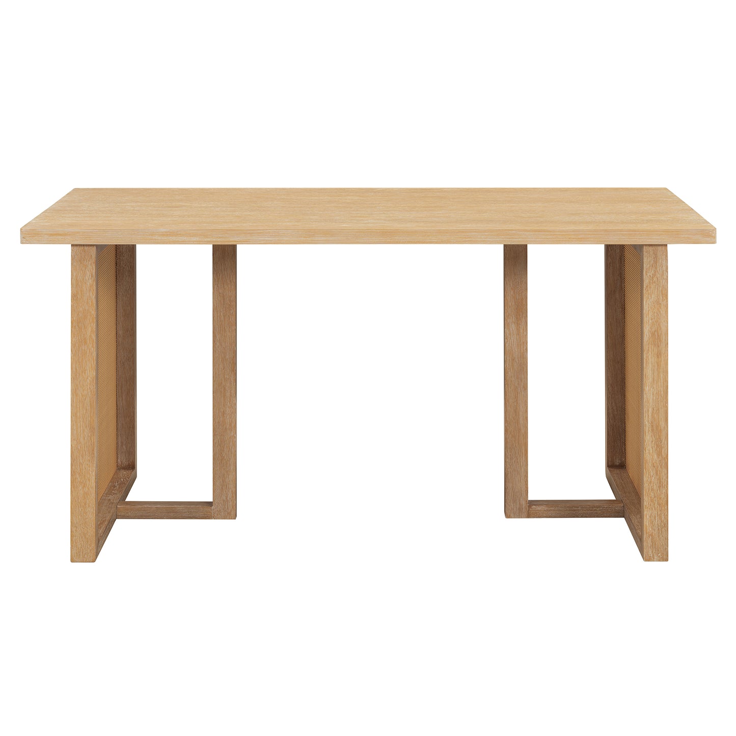 TREXM 7-Piece Farmhouse Dining Table Set for 6 - 59.8" Rectangular Dining Table with Distressed Oak Veneer and 6 Rattan Chairs, Rustic Kitchen Furniture for Dining Room(Natural) image 7