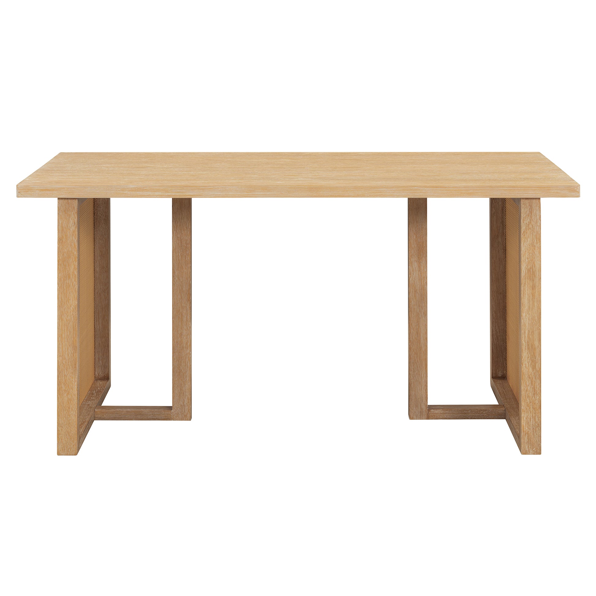 TREXM 7-Piece Farmhouse Dining Table Set for 6 - 59.8" Rectangular Dining Table with Distressed Oak Veneer and 6 Rattan Chairs, Rustic Kitchen Furniture for Dining Room(Natural) image 7