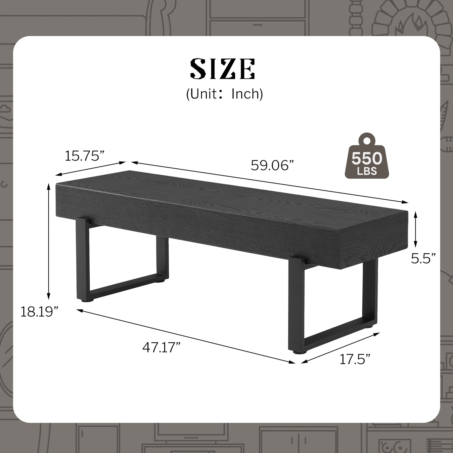 59" Wood Bench for Bedroom End of Bed, Farmhouse Indoor Kitchen Table Benches,Versatile Modern Shoe Bench for Entryway, Black image 2