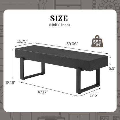 59" Wood Bench for Bedroom End of Bed, Farmhouse Indoor Kitchen Table Benches,Versatile Modern Shoe Bench for Entryway, Black image 2