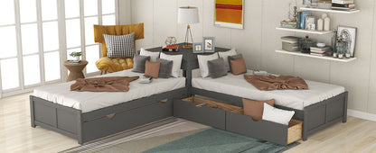 L-shaped Platform Bed with Trundle and Drawers Linked with built-in Desk,Twin,Gray(Old SKU:SM000916AAE-1) image 6