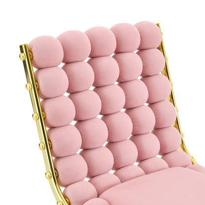 Set of 2 Modern Pink Bubble Tufted Accent Chair, Plush Velvet Swivel Chair with Gold Metal Legs, Ergonomic Armless Chair for Living Room, Bedroom & Dining Area image 12