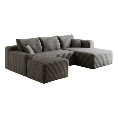 95" Cloud Sectional Sofa with 1 Ottoman,Modern Minimalist Upholstered Couches, Comfort U Shaped Sofa for Living Room,Deep Seat Corner Couch,No Assembly Required,Dark Grey((Plush Corduroy Fabric) image 10