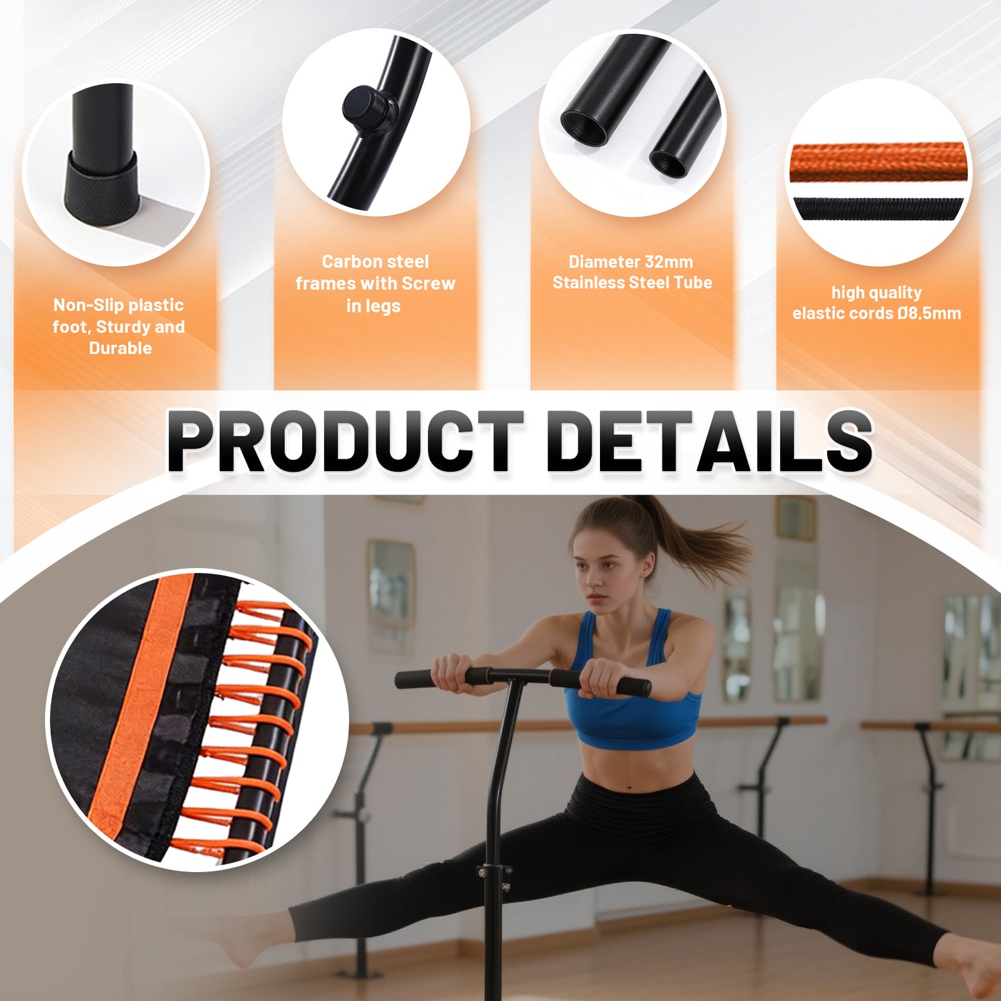 48" Mini Rebounder for Adults with Adjustable Handle Bar, Bungee Ropes, Stable & Quiet, Indoor Outdoor, Whole-Body Workout & Relaxation,Fitness Trampoline for Home and Gym, Cardio & Strength Training image 6