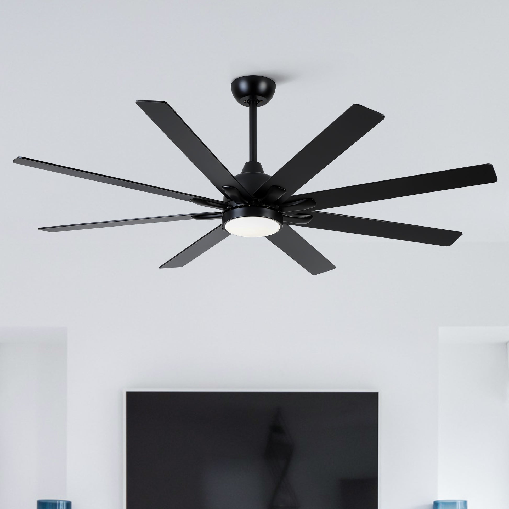 72 In. Indoor Modern Black Ceiling Fans with Integrated LED Lighting with Remote Control image 2