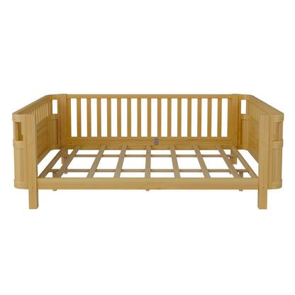Queen Size Wood Platform Bed, Wood Low Profile Queen Bed with Rails for Girls and Boys,Natural(Expect Arrival Date 2026/3/30) image 9