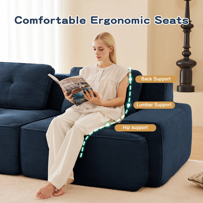 117" Modern Modular Sectional Sofa for Living Room, Corduroy Fabric,Oversized 3-Seater Couch with Deep Seat, Pearl-like piping, Tufted Design,Buckle connection,No Assembly,Anti-slip Design,Blue image 7