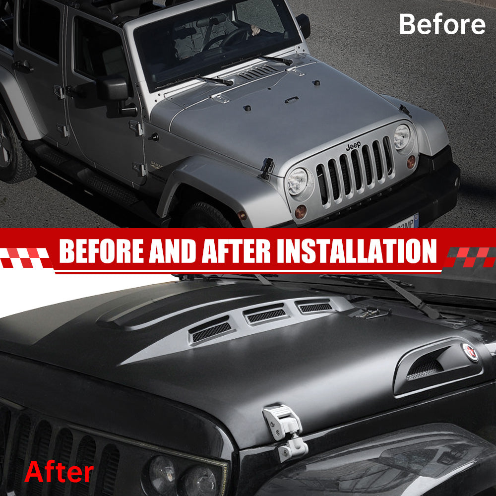 The Avenger Style Replacement Hood Compatible with 2007-2017 Jeep Wrangler JK JKU Unlimited Rubicon Black image 3