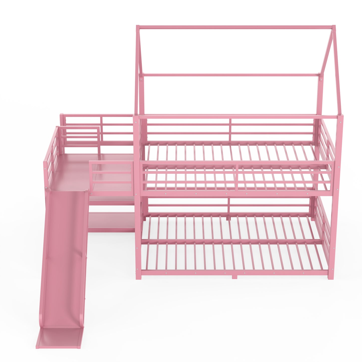 Full Metal House Bunk Bed with Storage Stairs, Slide, Safety Rails, Pink image 8