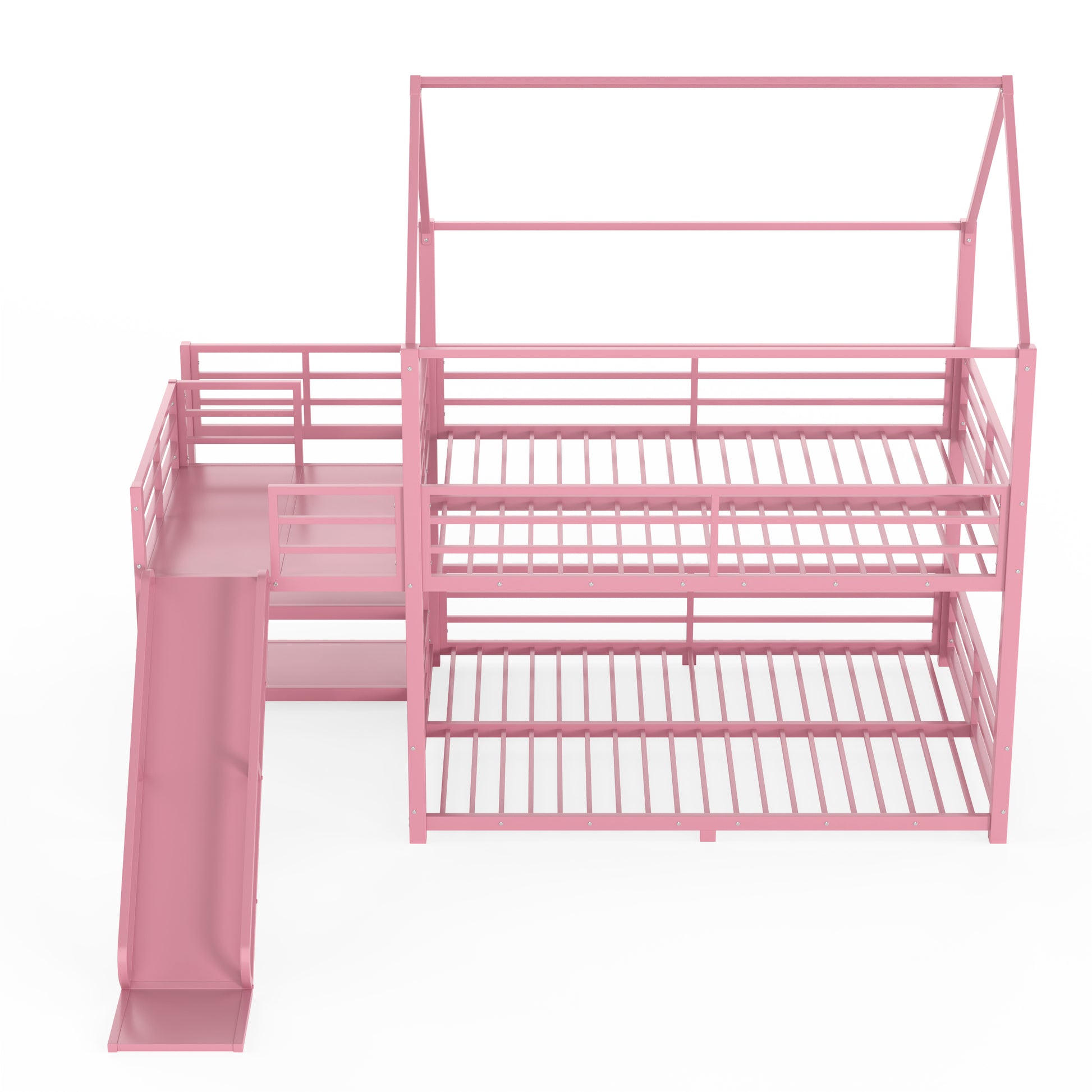 Full Metal House Bunk Bed with Storage Stairs, Slide, Safety Rails, Pink image 8