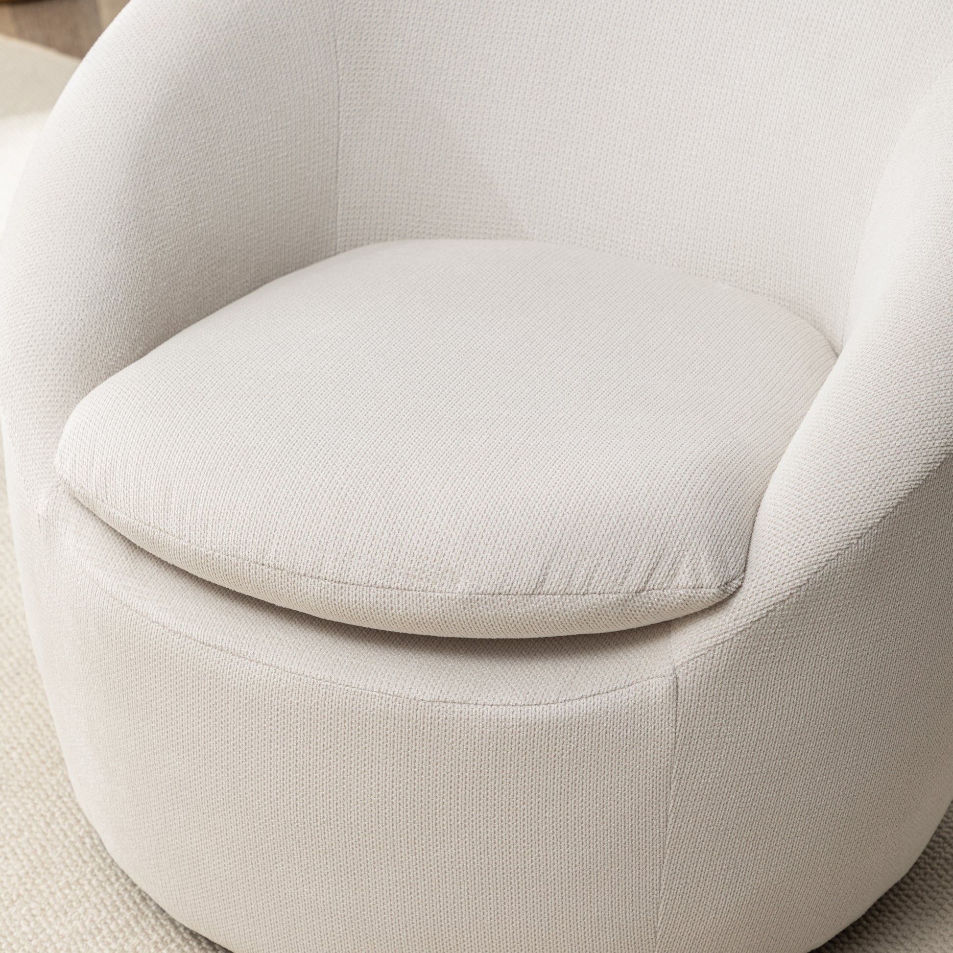 Winnie Modern Teddy Fabric Barrel Chair, 360° Swivel, Beige image 9