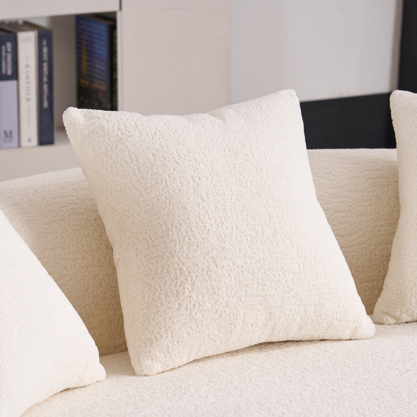LY-025S Curved Loveseat White Full Compression Sponge Sofa, 30D Chenille No-Assembly Compact Sofa for Small Spaces & Apartments, 65"L, 300 lbs, 3 Pillows image 10