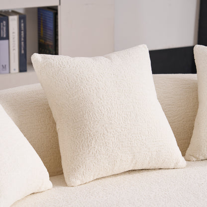 LY-025S Curved Loveseat White Full Compression Sponge Sofa, 30D Chenille No-Assembly Compact Sofa for Small Spaces & Apartments, 65"L, 300 lbs, 3 Pillows image 10