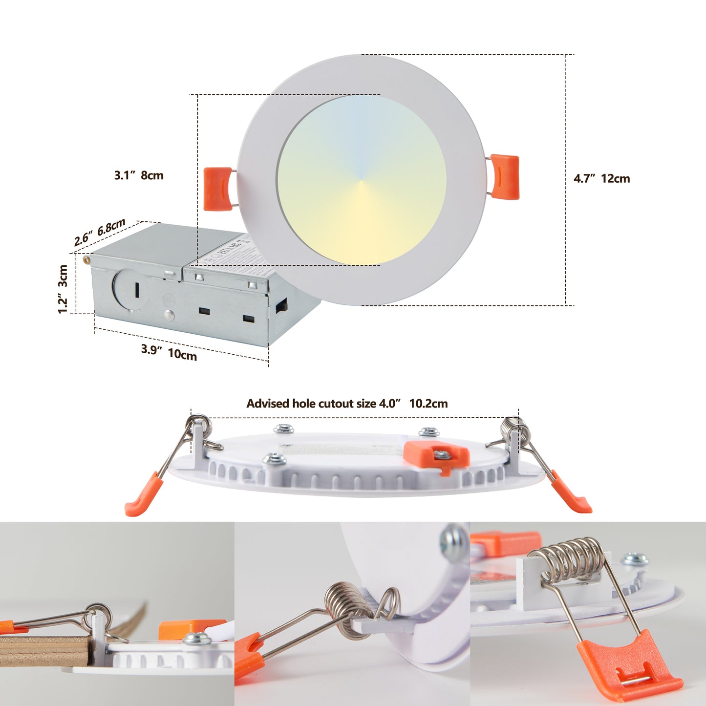 12-Pack 4 Inch Ultra-Thin LED Recessed Ceiling Light with Junction Box, 2700K-5000K Dimmable Color Changing Downlight, 9W 810LM, Easy Install, Ideal for Kitchen, Bedroom, Basement image 8