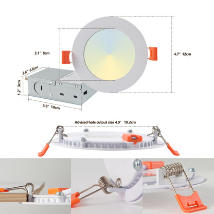 12-Pack 4 Inch Ultra-Thin LED Recessed Ceiling Light with Junction Box, 2700K-5000K Dimmable Color Changing Downlight, 9W 810LM, Easy Install, Ideal for Kitchen, Bedroom, Basement image 8