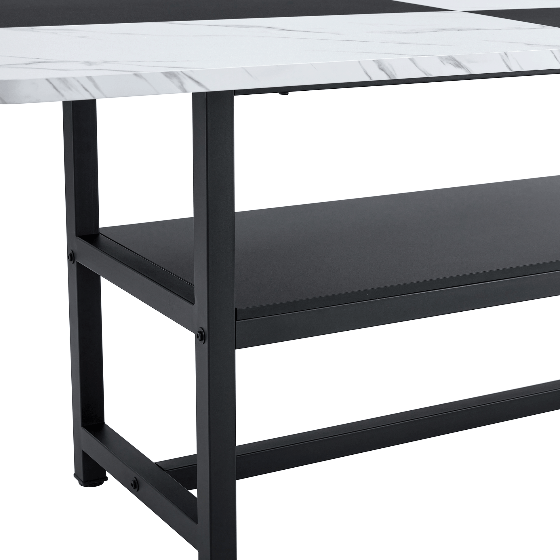 71 inch long two-color splicing fashionable dining table, a practical choice to add color to the home.Making it perfect for both family gatherings and friend parties.Black Sprayed Metal Table Legs. image 10