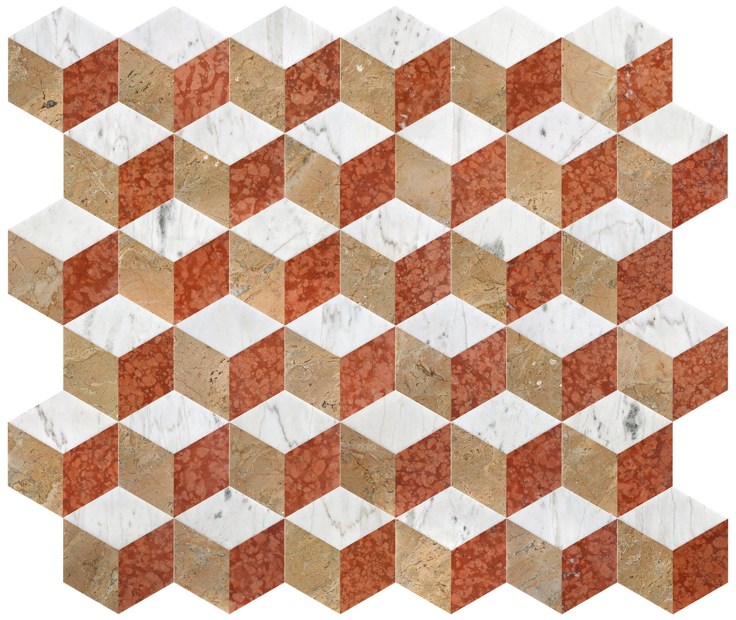 Hexagon Water-jet marble,White Gold Red 3 color, natural marble, for floor and wall,polished marble tile, natural stone, genuine marble, real marble, 1 box 12 pcs image 5