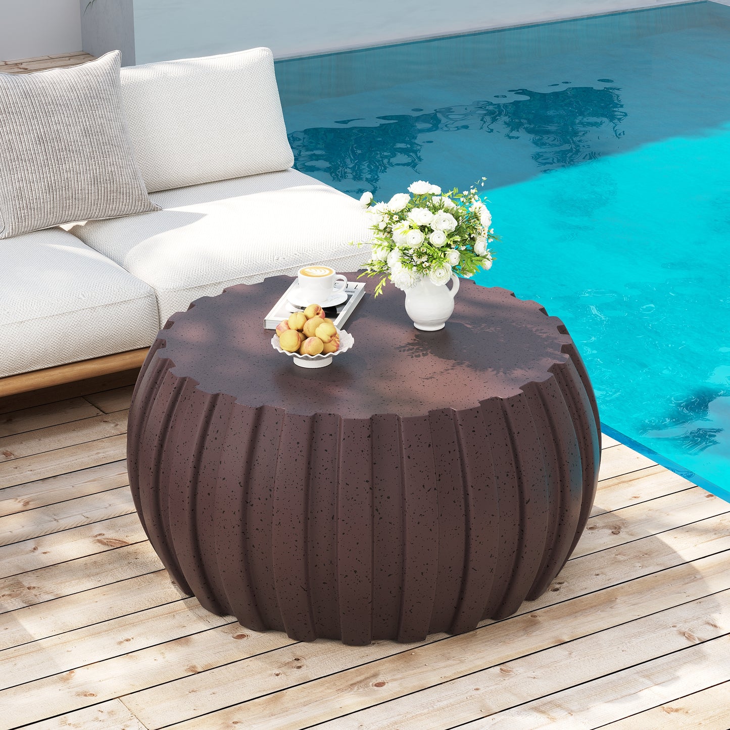 35.43" Modern Waterproof Coffee Table, Durable MgO Cement Design,Indoor & outdoor compatible(Brown) image 1