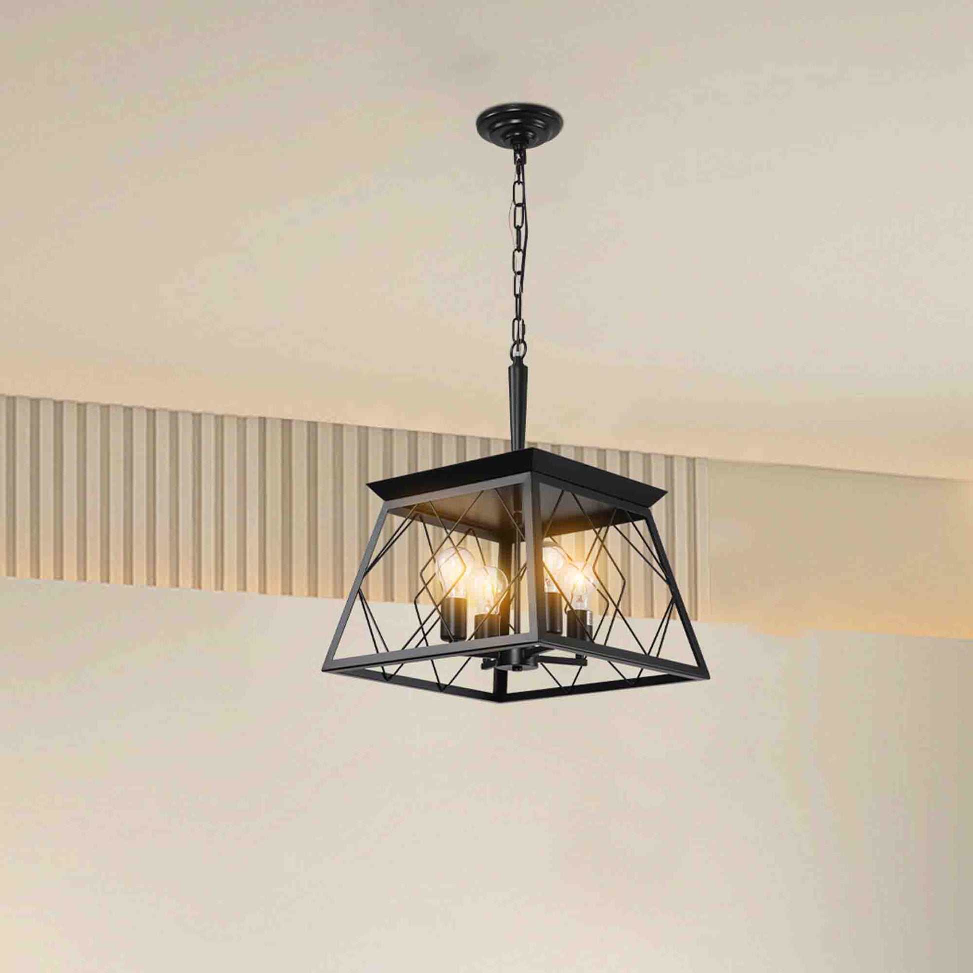16" Black Industrial 4-Light Pendant Chandelier, Modern Metal Cage Design, Adjustable Hanging Light for Dining Room, Kitchen, Living Room (No Bulbs) image 1